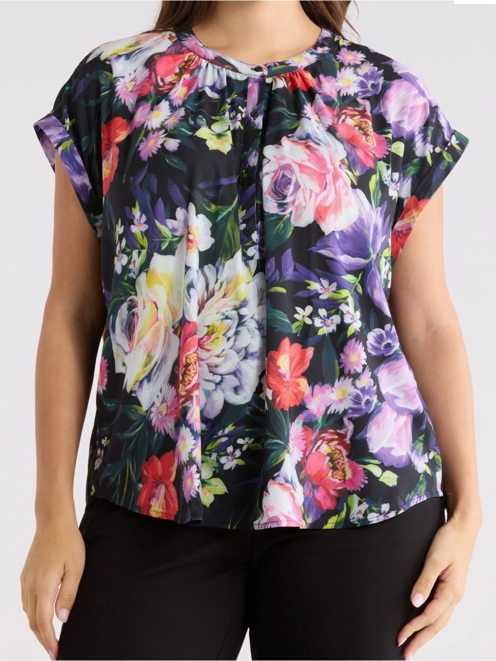 NWT Catherine Malandrino Floral Pleat Front Dolman  Sleeve Plus Size Top 2X